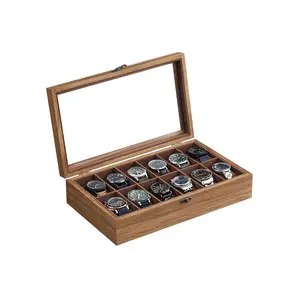 SONGMICS 6-Slot Watch Box, Watch Display Case with Large Glass Lid, Removable Pillows, Velvet Lining, Gift Idea