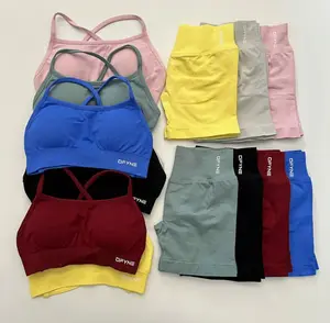DFYNE Dynamic Workout Set - Seamless High-Waisted Shorts & Open-Back Sports Bra for Women No Front Seam Sculpting Gym Fit in Multiple Colors Activewear Fitness Yoga Bottoms Sportswear