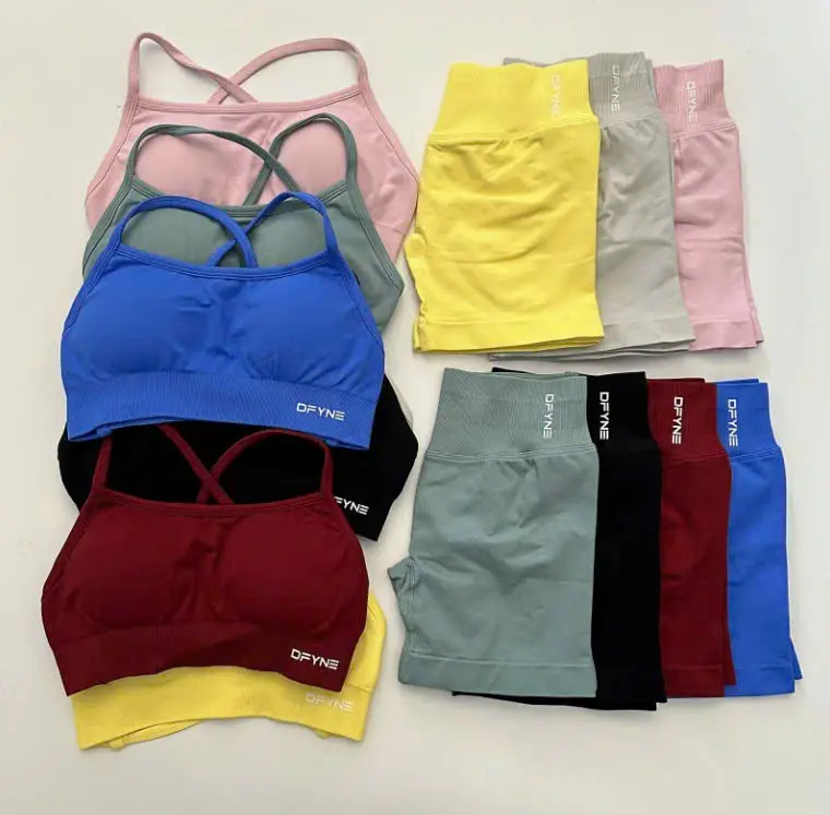 DFYNE Dynamic Workout Set - Seamless High-Waisted Shorts & Open-Back Sports Bra for Women No Front Seam Sculpting Gym Fit in Multiple Colors Activewear Fitness Yoga Bottoms Sportswear