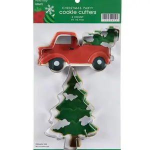 Christmas Party Cookie Cutters - Truck & Tree Metal Set 2 Count Dishwasher Safe 5295472 Non-Toxic Bakeware Utensils for Holiday Baking Utensils Red Truck & Christmas Tree