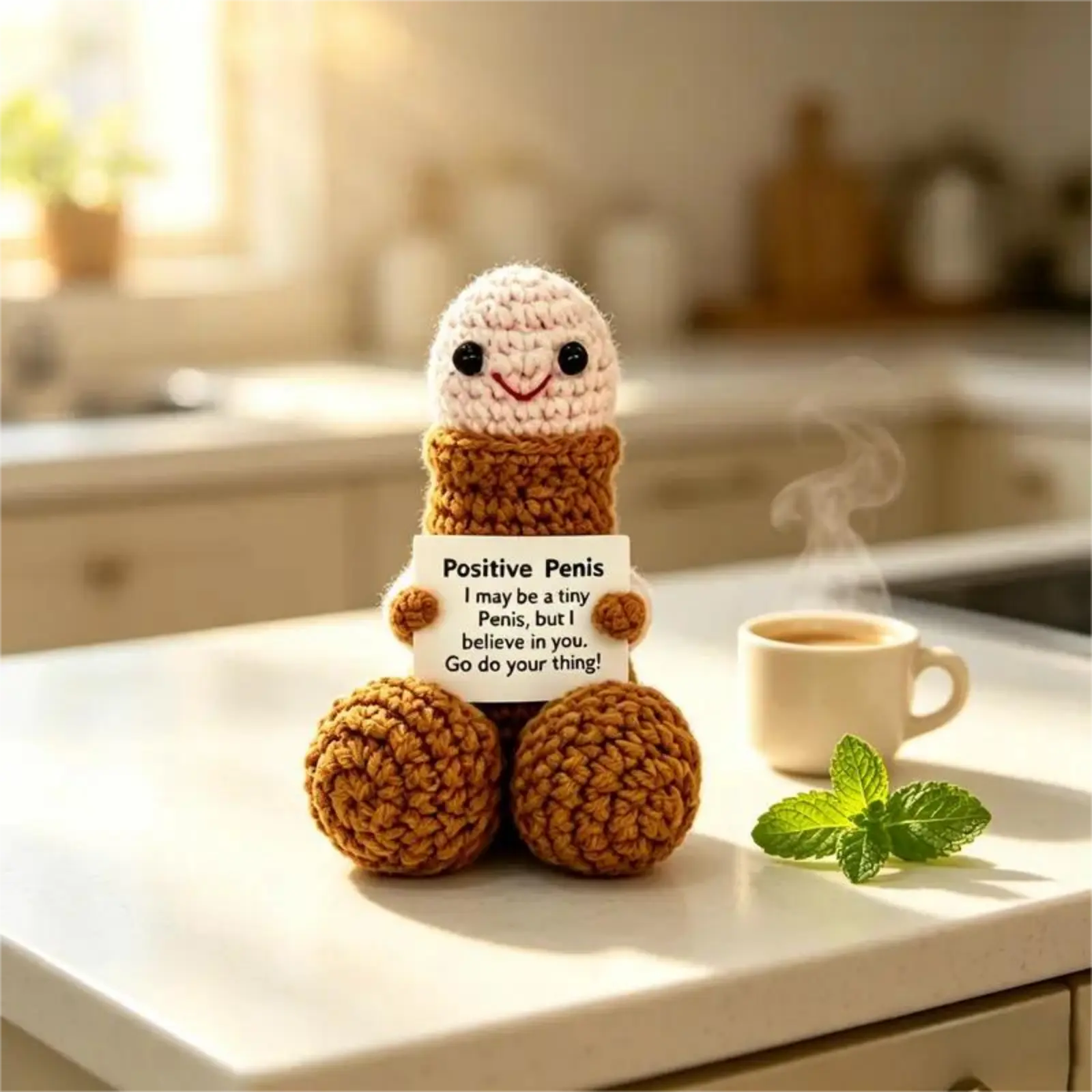 Handmade Weird Motivational Crochet Doll, Funny Positive Plush Toy, Novelty Gag Gift, Cute Emotional Support Desk Decor for Adults
