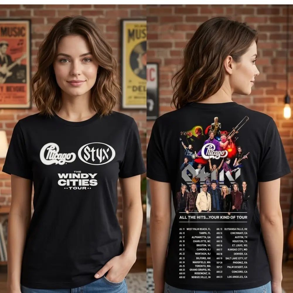 Chicago Styx The Windy Cities Tour Unisex 3D Shirt, Full Tour Dates Print with All The Hits Graphic, Perfect Gift for Classic Rock Fans
