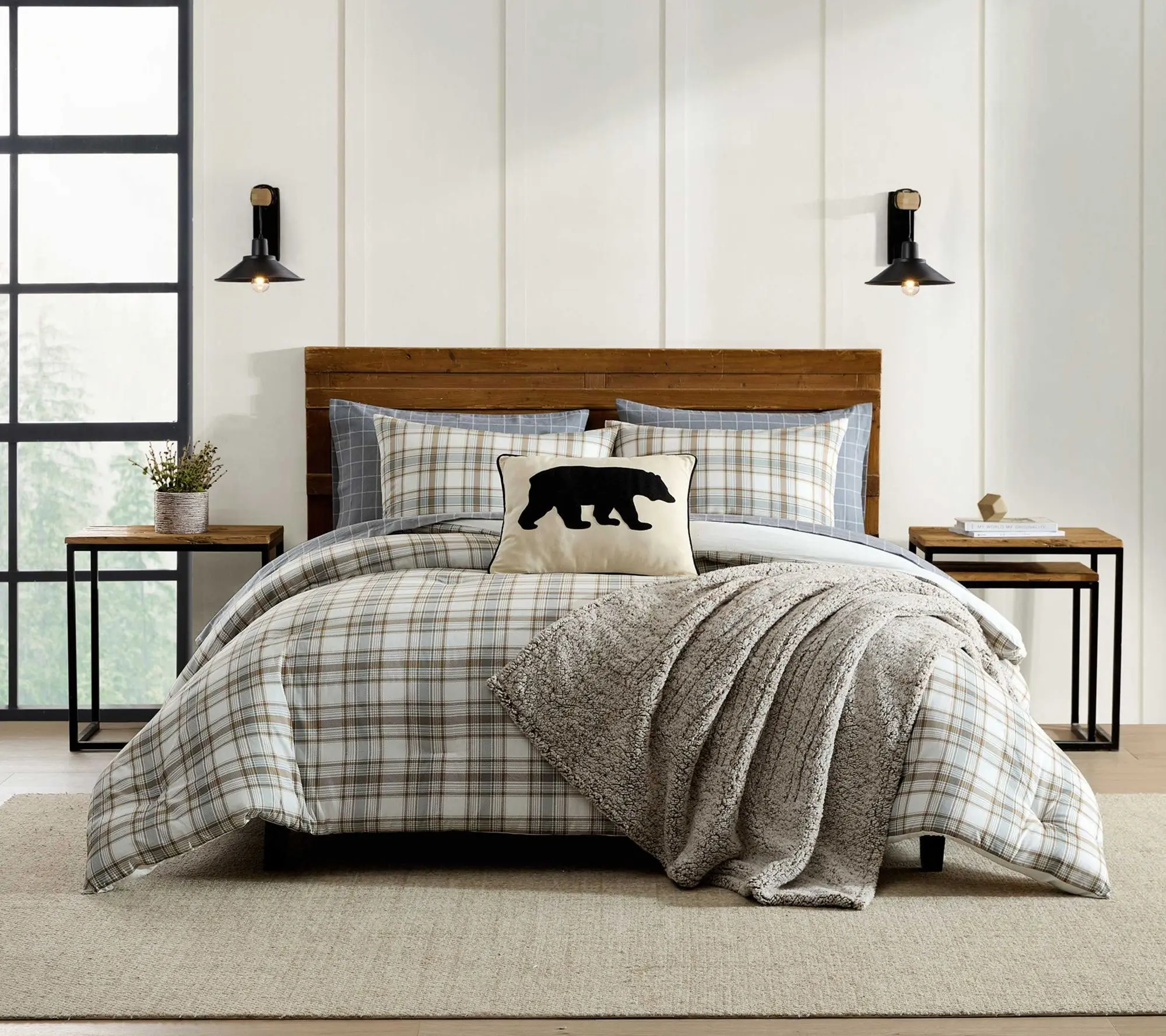 Eddie Bauer Ashland Plaid Beige Cotton King Comforter Set Eddie Bauer Ashland Plaid Beige Cotton King Comforter Set