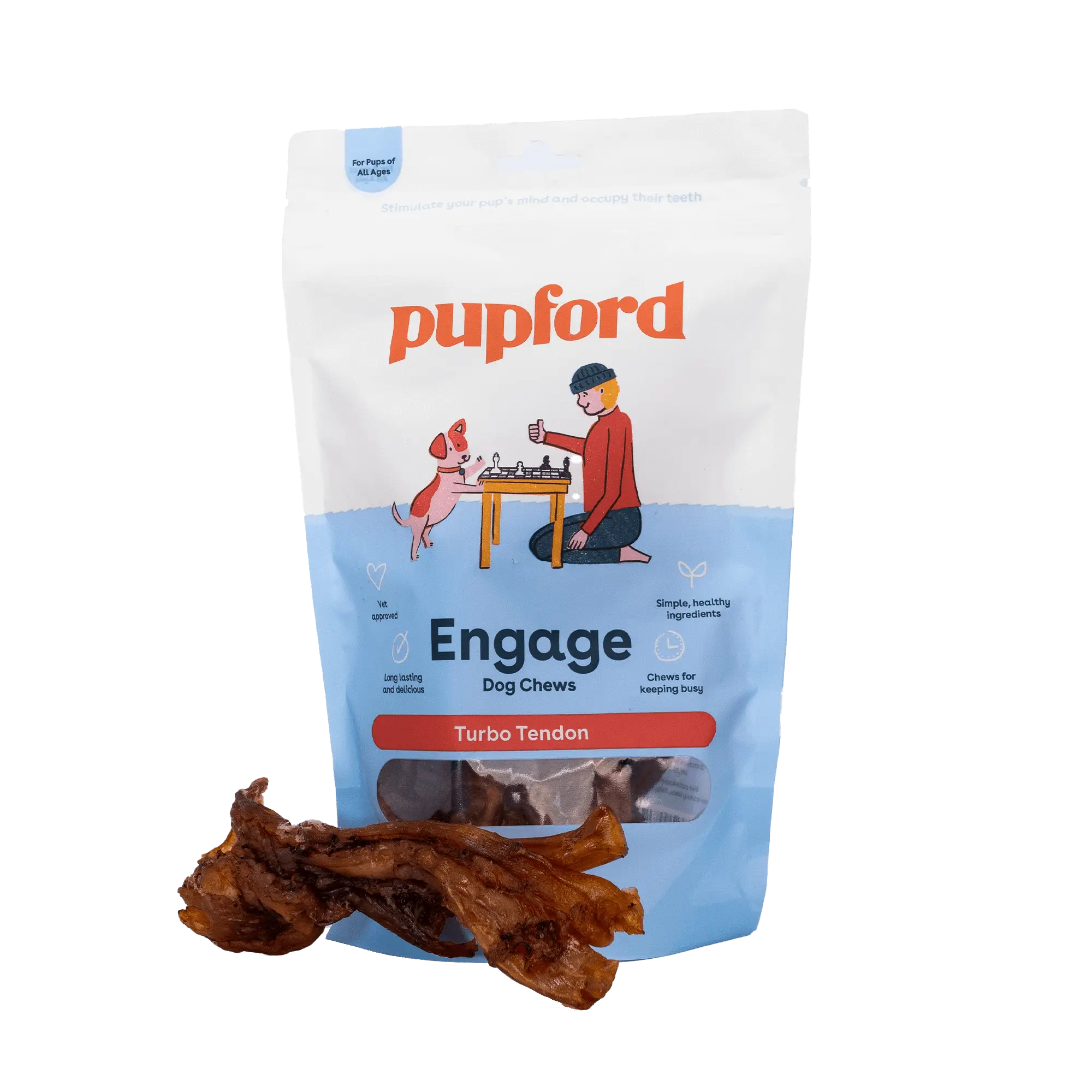 Pupford Turbo Beef Tendon Chews for Dogs & Puppies, All-Natural Dog Chew with Glucosamine for Joint Health, Long-Lasting Toy, Great for Teething Treat