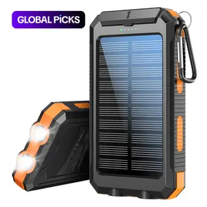 10000mAh Portable Solar Power Bank, Dual USB Output Port Waterproof Power Bank with LED Light, Solar Phone Charger Compatible with iPhone & Android #GLOBAL PICKS
