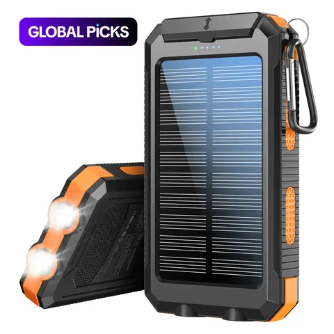 10000mAh Portable Solar Power Bank, Waterproof Solar Phone Charger with LED Light and Dual USB Ports, Compatible with iPhone, Android and Smartphone #GLOBAL PICKS