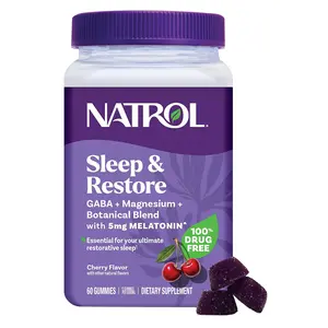 Natrol Sleep + Restore Magnesium Glycinate Blend Gummies with Melatonin 5mg - Calm Magnesium with GABA, Botanical Blend, Cherry Flavor, 60 Gummies