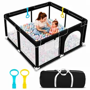 Sturdy ABS Square Baby Playpen (47.2×47.2 Inches) - Indoor-Outdoor Toddler Activity Center, Stainless Steel Safety Fence with Breathable Mesh & Coated Fabric