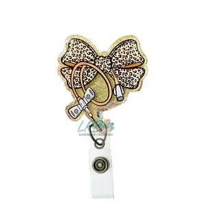 Leopard Phlebotomy Butterfly Bow Badge Reel – Handmade Retractable ID Holder, Made to Order Phlebotomist Badge Clip, Office Nurse Teacher Staff Lanyard Accessory, Gift for Coworkers