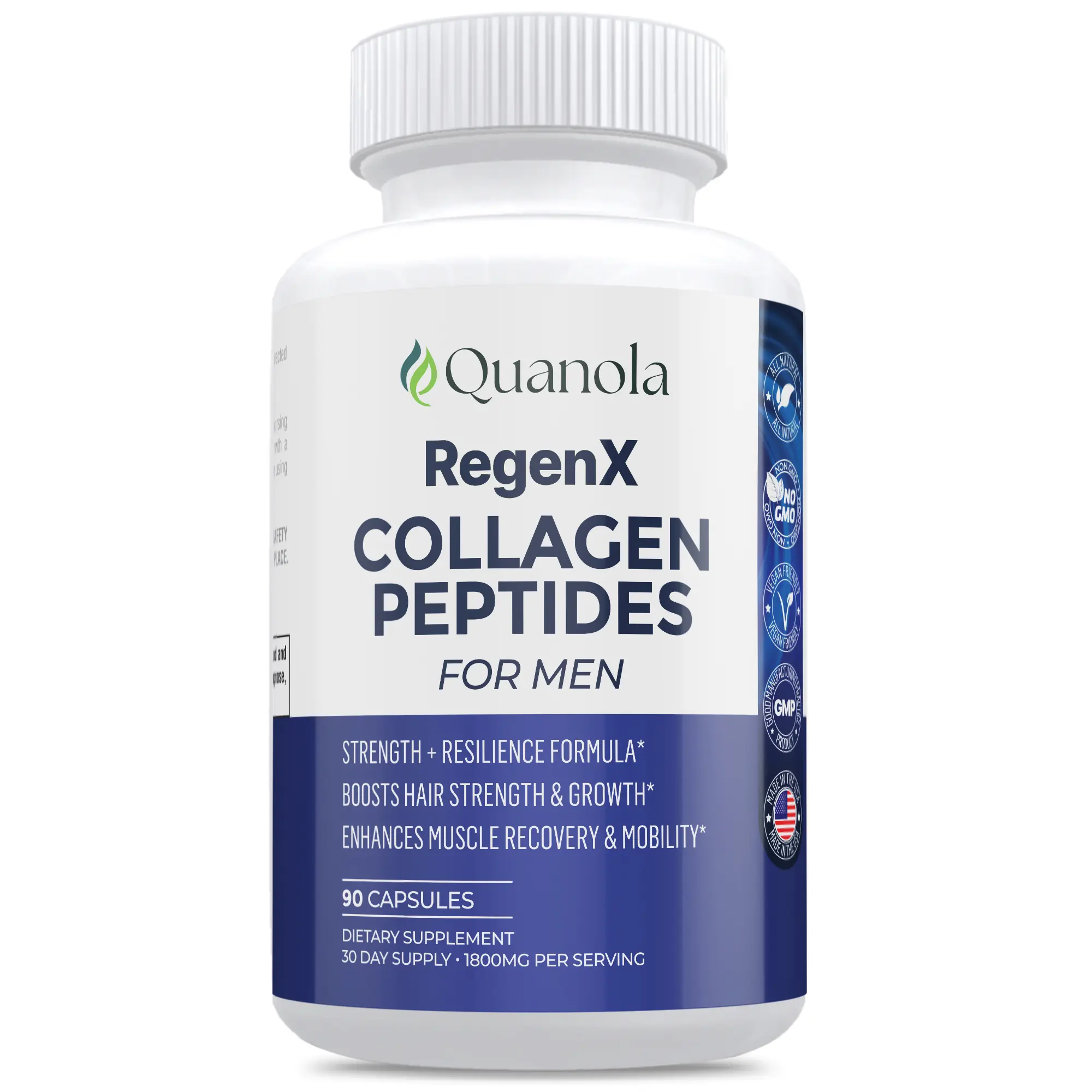 Quanola RegenX Collagen Peptides for Men - 90 Veggie Capsules, 1800mg Premium Peptides, Clinically Proven for Joint Health & Muscle Recovery, USA Manufactured