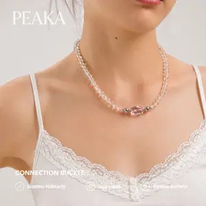 Peaka Bright Amethyst Charm Pendant and Clear Quartz Necklace Jewelry Set for Women, Magnetic Clasp Jewelry