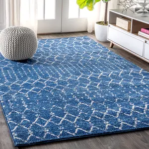 JONATHAN Y Moroccan HYPE Boho Vintage Diamond Indoor Blue/White Area Rug; for Living Room, Kitchen, Bedroom, Dining Room, Office