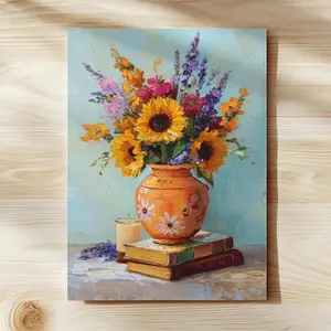 [sale off up to 40%] [Frame Canvas] Mexican Sunflower Frame Canvas, Terracotta Vase Floral Wall Art, Folk Art Casa Decor, Warm Rustic Still Life Print