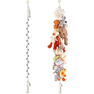 80" 2-Pack Cotton Hanging Storage Chain For Stuffed Animals Storage with 20 Metal Clips, Stuffed Animal Organizer Chain for Wall Corner Nursery Play Room, White