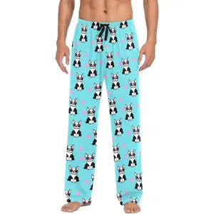 Men's Cotton Pajama Pants Soft Comfy Sleep & Lounge Funny French Bulldog Pjs Bottoms with Pockets