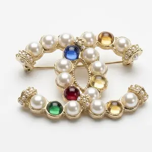 Elegant CC Brooch with Crystals, Flower Brooch Pin, Stylish Jewelry for Fashion, Fashion Statement, Perfect Gift for Her, Versatile Accessory for All Seasons
