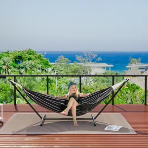 Garvee Upgraded Double Hammock with Steel Stand – 2 Person Portable Hammock Chair Set, Adjustable Heavy Duty Frame, 450LB Capacity Thick Rope Bed, Indoor & Outdoor Hammock for Patio, Backyard, Garden, Beach & Camping with Carry Bag