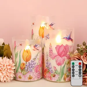 3Pcs Plastic Flameless Candles With Remote Control Timer, Battery Powered Candles Hummingbird Flickering LED Candles Floral Christmas Holiday Decoration Electric Pillar Candles, Mother's Day Gift