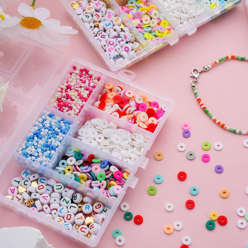 New 6-Compartment Mixed Color Clay Bead Friendship Bracelet Kit with Tools, DIY Jewelry Making Accessories for Bracelets and Necklaces, Children's Gift and Parent-Child Activity Crafts