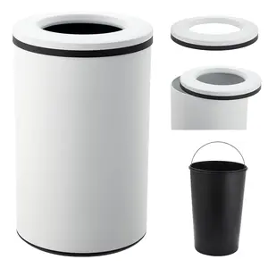 Stainless Steel Open Top Trash Can, 10.6 Gallon Cylindrical Touch-Free Direct Toss Bin with Soft-Close Lid, Anti-Fingerprint Easy-Clean for Kitchen Office Bathroom