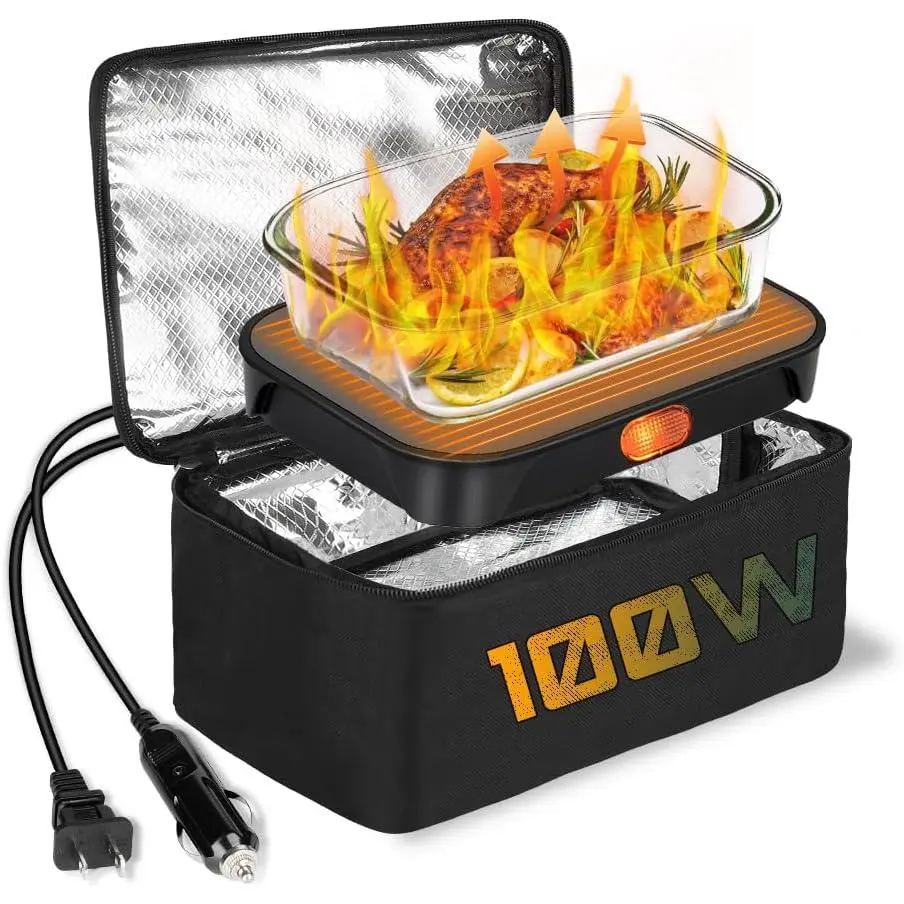 Portable Oven 100W  Warmer, 12V/24V/110V Electric Lunch Box  Heater for Adults, 3-in-1 Personal Microwave Oven/Heated Lunch Box for ///Office/Travel/Hotel/Outdoor Use