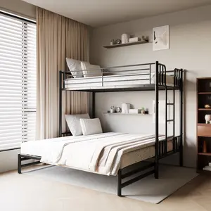 Twin Size Metal Pull-Out Bunk Bed with Guardrail and Built-In Ladder, Space-Saving Convertible Frame for Bedroom, Black
