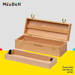 MEEDEN Medium Art Supply Storage Box - Multi-Function Solid Beech Wooden Chest/Art Tool Box with Lift Out Trays for Paint Brush, Pencil, Pastel, and More Art Supplies 14-1/5"W × 5-1/8"D × 4-1/3"H