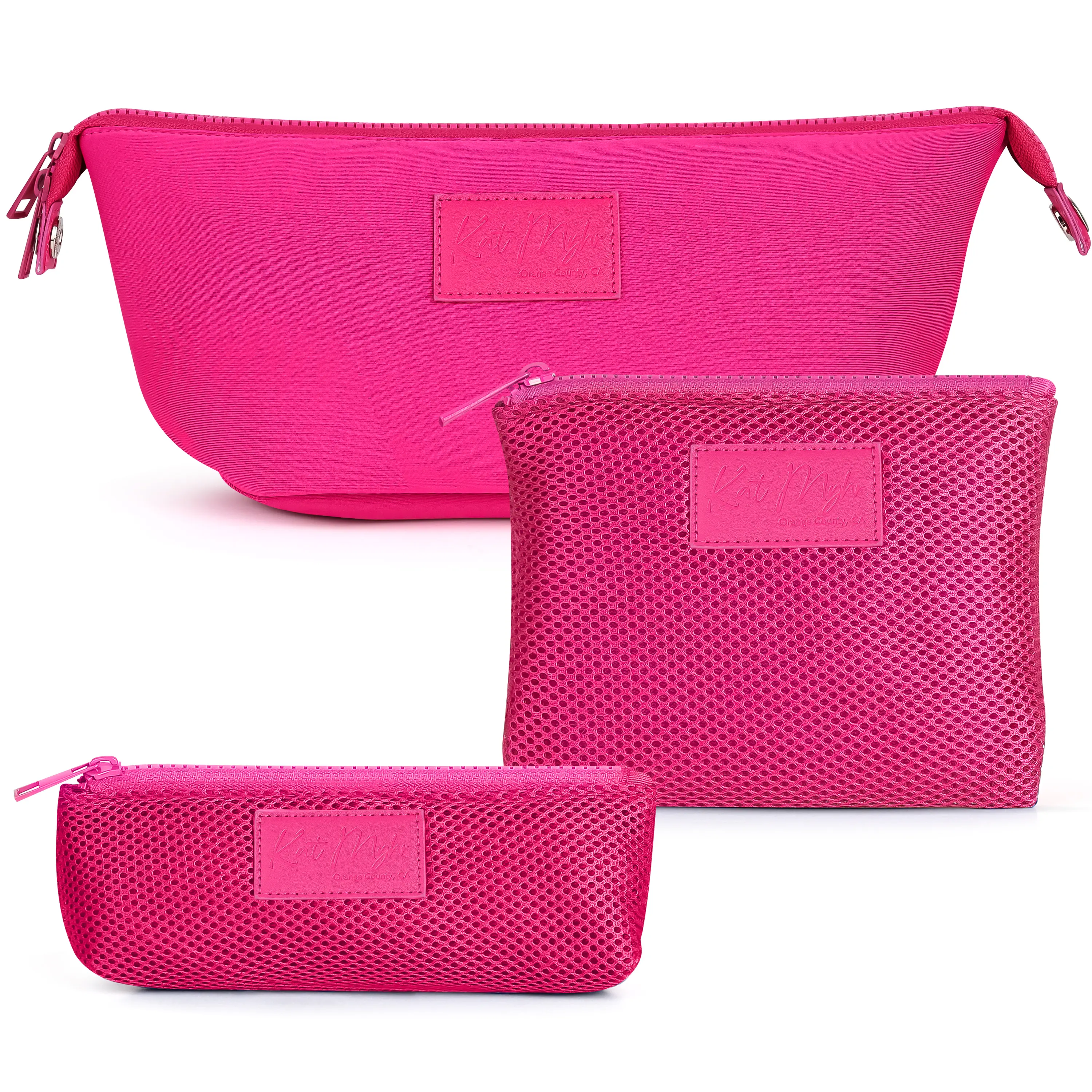 Kat Myhr Neoprene Toiletry Bag Set - Magenta travel toiletry Portable Large Cute Bow