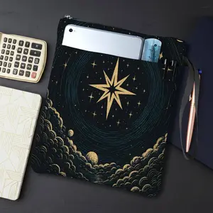 1PC Cosmic Starry Night Print Book Cover with Zipper Closure - Book Protector & Storage Bag, Front Pocket for Students, Teachers, Office Supplies.