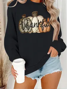 Women's Casual Halloween Pumpkin Letter Sweatshirt, Soft Long Sleeve Round Neck, All-Season Comfort, Durable Fabric