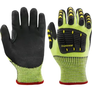 Ironwear 4885-L Impact Gloves Large Lime/Black TPR Protection Hi-Vis Work Safety Gloves