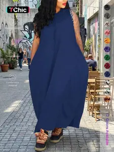 JOYPAY Women's Plain Drawstring Hooded Tank Dress, Casual Basic Pocket Sleeveless Dress for Summer, Fashion Women's Clothing for Daily Wear, Casual Chic Dress