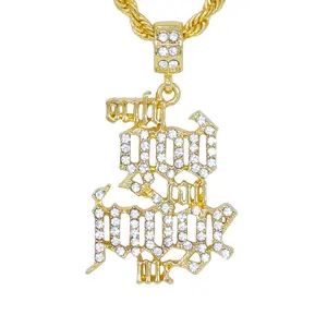 "Only God" Bold Charm Necklace, 24 Inch Long Plated Alloy Rope Chain with Sparkling Simulated Stones for Fashion Styling