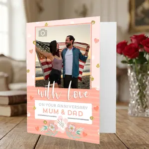 Personalized Anniversary Card for Mum & Dad – Custom Photo Greeting Card 5x8 Folded – With Love Anniversary Gift from Son or Daughter