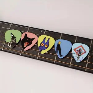 Japanese Cat Series Art Guitar Picks Set of 5, High-Quality Mixed Thickness Material, Ideal for Music Lovers and Cat Enthusiasts