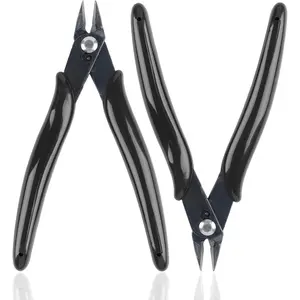 2 Pack Micro Wire Cutters 5 Inches Flush Cutters Pliers Diagonal Side Cutters Nippers Zip Tie Sprue Cutter for Electronics Plastic Models Jewelry Black
