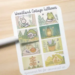 Woodland Cottage Fullboxes | Hobonichi Cousin Weekly Stickers | Cozy Cottagecore Planner Stickers
