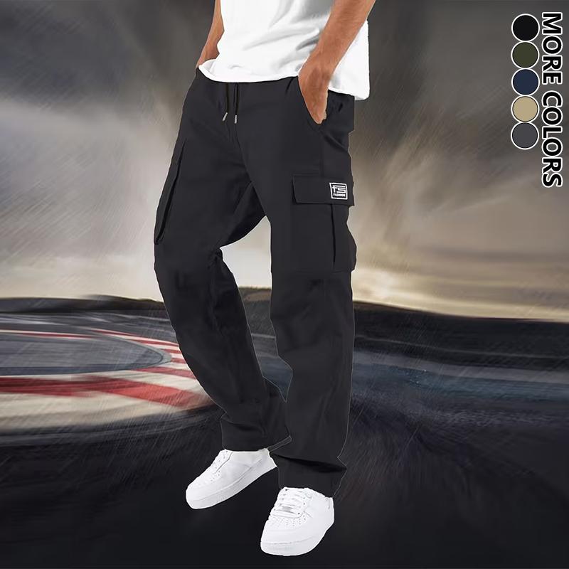 Men's Casual Workwear Pants Set, Patch Detail Side Flap Pockets Elastic Drawstring Waist, Comfortable & Durable for Spring/Fall Outdoor, Daily, Dinner & Date Nights