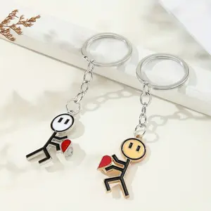 2/20pcs Creative Adsorption Heart Match People Key Chain Cartoon Modern Art Couple Style Small Pendant Trend Fashion Male And Female Key Chain