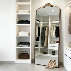 SZLIZCCC Full Length Mirror Vintage Baroque Design Ornate Arched Metal Framed Mirror 66L x 36W for Entryway Living Room Bedroom Clothing Shop Antique Bronze Garland Decor Dust-proof Fog-proof Moisture-proof