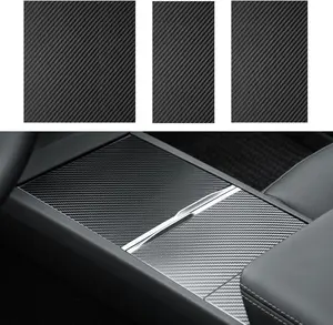 for Tesla Model Y Juniper 2025 2026/Model 3 Highland 2024 2025 2026 Center Console Wrap Kit Interior Decoration Cover Protector Accessories (Black Carbon Fiber)