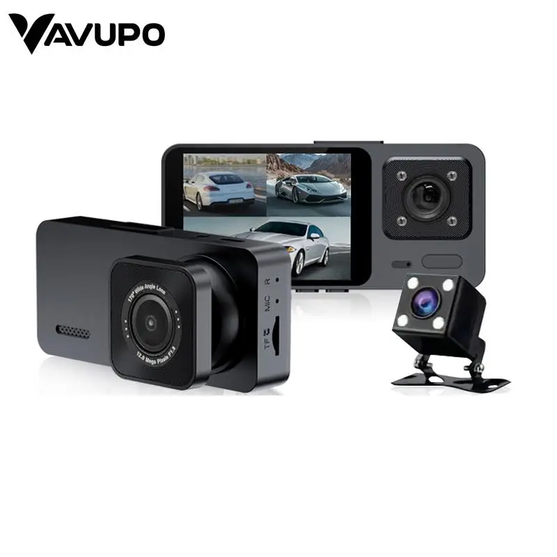 3-Channel Car DVR, Car DVR with 2 Inch IPS Screen, Car Black Box Recording Camera, Wide Angle Dashboard Camera Recorder, Car Electronics