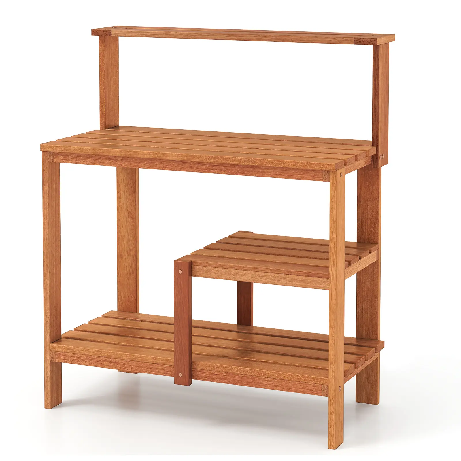 COSTWAY - Outdoor Garden Potting Wood Planting Workstation with Open Shelves