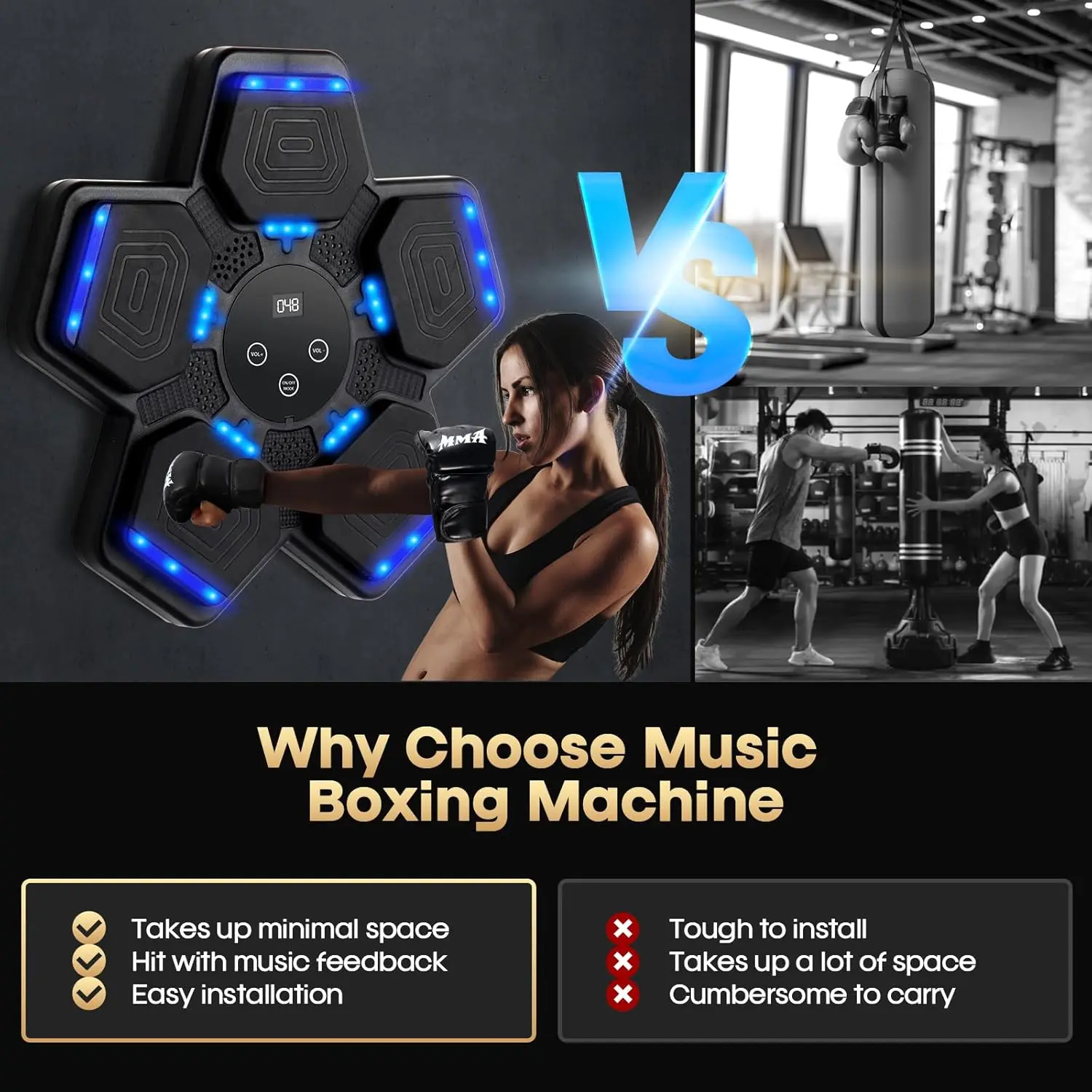 Music Boxing Machine, Bluetooth Music Punching Bag with Boxing Gloves, Smart Boxing Machine for Kids Adult, Wall Mount Workout Equipment Target for Home, Gym, Office