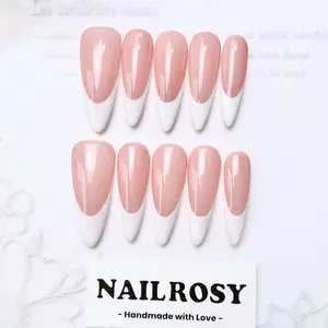 10pcs Handmade Press On Nail Almond French Pure White Classical  Acrylic For Wedding Daily Use Birthday Party Women Girl Gift 2026 Spring Summer New Design