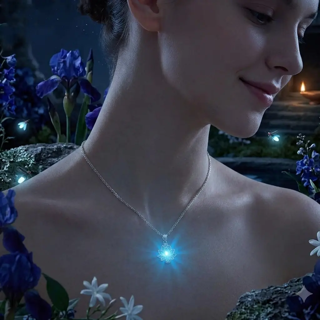 Luminous Moon Lotus Flower Pendant Necklace, Multi-Layered Alloy Metal Spiritual Jewelry for Women, Glow-in-the-Dark with Adjustable Size, Gifts For Women, Geometric Shape, Glowing Effect, Bamboo Chain, Chain Jewelry Necklaces, Female, Metaphysical Shop,,