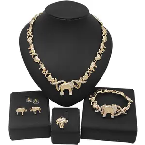 Gold Jewelry Sets, Animal Theme Elephant Motif HUGS & KISSES xo Design Gold Plated Metal Set with Earrings, Standard Sizes, #64, Earrings Set