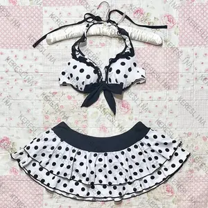 Women's bikini set cute retro casual streetwear Y2K Harajuku aesthetic hip-hop summer sweet polka dot slim Kawaii women's skirt