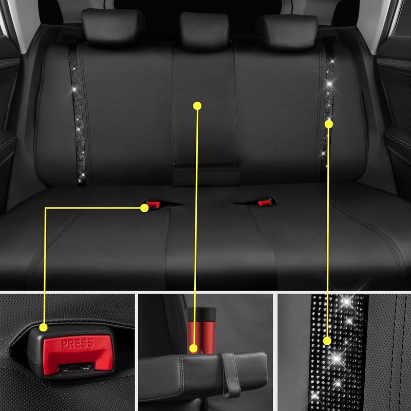 CAR PASS Bling Car Seat Covers, Shining Rhinestone Diamond Waterproof Leather,Interior Decor,Universal Fit Glitter Crystal Sparkle for Cute Women Girl