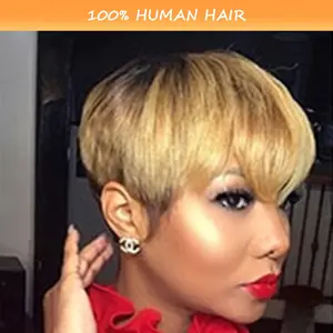 2025 NEW Fashionable Elegant Honey Blonde Pixie Cut Wig for Women - Glueless, Short Layered with Bangs, 180% Density Human Hair, Ready to Wear (27 # )